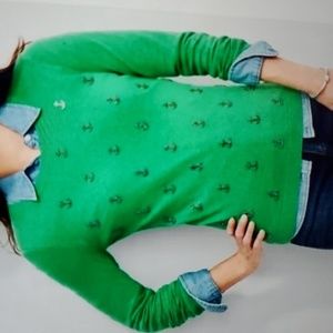 Talbott nautical crew neck sweater with rhinestone anchors